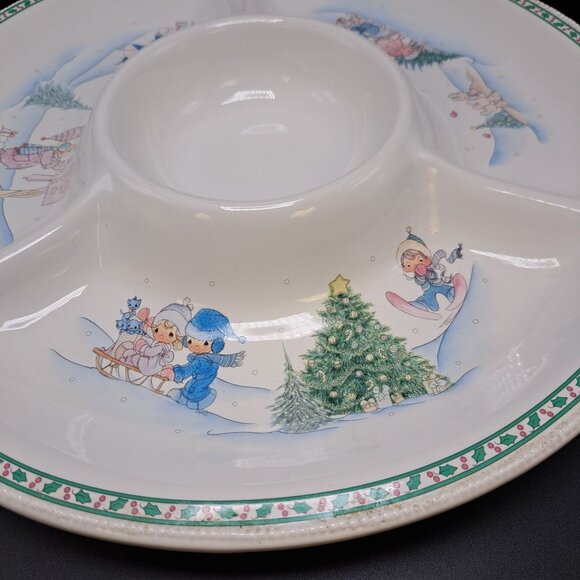 Precious Moments Christmas Chip & Dip Tray 14.25" Ceramic 1997 Vintage - Picture 10 of 16